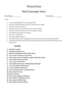 a photo / video mail scavenger hunt is in the worksheet for this project