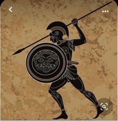 an ancient warrior with a spear and shield on a grungy background poster print