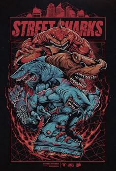 Shark Art Wallpaper, Sharknado Poster, Horror Comic Cover Art, Street Sharks Art, Vintage Horror Comics Cover Art, Disney Pop Art, Shark Tattoos, Shark Art, Graphic Tshirt Design