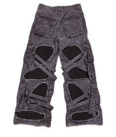 Material: Denim Pant Style: Harem Pants *Custom Edgy Fitted Jeans With Cargo Pockets, Edgy High-rise Cotton Cargo Jeans, Denim Bottoms With Belt Loops For Streetwear, Edgy High Waist Washed Black Jeans, Edgy Washed Black High Waist Jeans, Edgy High-waist Washed Black Jeans, Washed Black Denim Jeans In Grunge Style, Washed Black Grunge Denim Jeans, High Waist Cotton Cargo Jeans Grunge Style