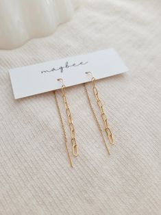 14K Gold Chain Threader Earrings Dangly Chain Earrings - Etsy Dainty Chain Earrings, 14k Gold Filled Earrings With Adjustable Chain For Gift, Yellow Gold Paperclip Earrings For Gift, Everyday Delicate Chain Dangle Earrings, Everyday Dangle Earrings With Delicate Chain, Gold Earrings With Delicate Chain For Everyday, Everyday Gold Earrings With Delicate Chain, Gold Paperclip Earrings For Everyday, Gold Hypoallergenic Threader Earrings For Everyday