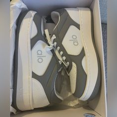 Brand New! Includes Box And Everything. Women’s Size 8/ Men’s Size 6.5. Alo Sneakers, Yoga Shoes, Sneakers Grey, Alo Yoga, White Color, Grey And White, Color White, Size 6, Yoga