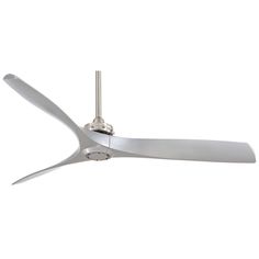 a white ceiling fan with two blades on it