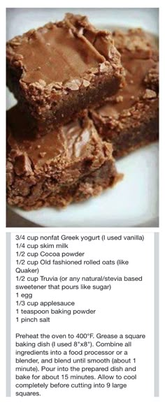 the recipe for chocolate brownies is shown