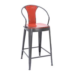 a metal bar stool with a white seat