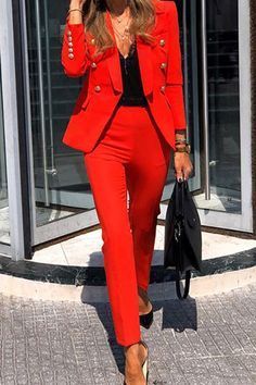 Casual Chique Stijl, Slim Fit Blazer, Two Piece Pants Set, Traje Casual, Red Suit, Mini Robes, Maxi Robes, Weave Style, Business Outfit