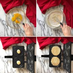 four pictures showing how to make an egg tartare