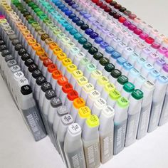 many different colors of ink are lined up together