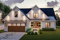 this is a computer rendering of the front elevation of these house plans, which include two story homes and three car garages