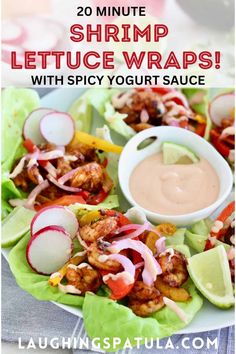 shrimp lettuce wraps with spicy yogurt sauce are the perfect appetizer