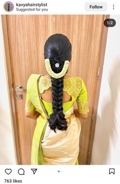 Messi Bride Hairstyle, Simple Bridal Hairstyles South Indian, Long Hair V Cut, Simple Hairstyle For Saree, Indian Hairstyles For Saree, Traditional Hairstyles, Messy Braided Hairstyles, Simple Bridal Hairstyle, Bridal Hairstyle Indian Wedding