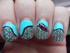 wooden roller coaster Theme Park Nails, Amusement Park Nails, Roller Coaster Tattoo Minimalist, Roller Coaster Doodle, Pirate Nail Art, Pirate Nails, Disney Roller Coaster, Hawaiian Roller Coaster Ride, Fun Manicure