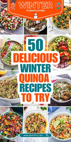 the ultimate winter quinoa recipe is shown in this collage with text overlay