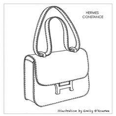 Hermes Drawing, Handbag Sketch, Handbag Illustration, Accessories Design Sketch, Vector Landscape, Bag Illustration, Leather Bag Pattern, Drawing Bag, Quilted Wallet