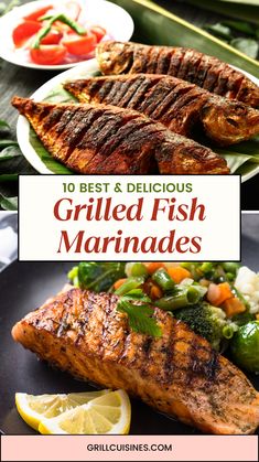 grilled fish and vegetables with text overlay