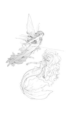 a drawing of a mermaid and a dragon