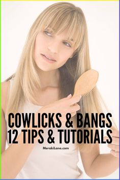 How to Style Bangs with a Cowlick | If you have a lock of hair that grows in a different direction than the rest of your hair and refuses to sit flat, you probably have a cowlick. As frustrating as it is, there are tons of tips, productions and step by step tutorials you can use to tame your cowlick in mere minutes. Knowing the right hairstyles for your specific cowlick is key, and sometimes cutting bangs is the way to go. Click for our best tips to help you cut and style your bangs like a pro. Haircuts With Cowlicks For Women, How To Fix Cowlick Bangs, Wispy Bangs With Cowlick, How To Style Bangs With A Cowlick, Bangs With Front Cowlick, Bangs With Cowlick And Widows Peak, Cow Lick Bangs, Hairstyles For Women In Their 50's Medium, Cowlicks Front Of Head