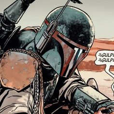 the boba fett is sitting on top of a motorcycle with his arm out