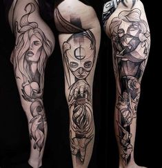 two women with tattoos on their legs