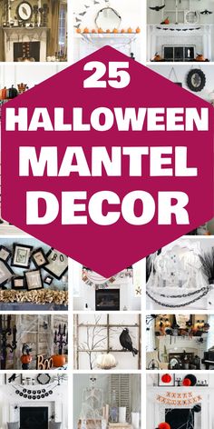 25 Halloween mantel decor ideas displayed in a collage with various spooky themes and decorations. Mantle Decoration Ideas, Vintage Family Room, Halloween Mantle Ideas, Halloween Living Room Decor, Burlap Halloween, Halloween Vignette, Halloween Mantel Decor, Halloween Mantle Decor, Halloween Fireplace