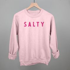 Trendy Cotton Crew T-shirt, Fun Slogan T-shirt For Everyday, Pink T-shirt With Funny Print For Everyday Wear, Pink Crew Cotton Top, Pink Cotton Crew Top, Pink T-shirt With Letter Print For Everyday, Pink Crew Neck Top With Letter Print, Trendy Pink Everyday Sweatshirt, Trendy Pink Sweatshirt