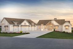 this is an artist's rendering of the front elevation of these ranch house plans