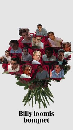 the movie poster for billy loomi's bouquet is shown in red and black