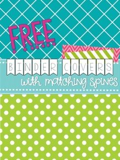 a green and blue background with white polka dots, the text free binder covers with matching papers