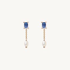 Sapphire & Pearl Shower Earring (single) | Catbird Blue Pearl Drop Earrings In Fine Jewelry Style, Sapphire Earrings Wedding, Sapphire Earrings Gold, Diamond Signet Ring, Pearl And Diamond Necklace, Pearl And Diamond Earrings, Aquamarine Jewelry, Detailed Ring, New Jewelry