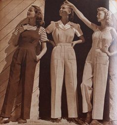 1940s casual overalls, 1944 1940s Pants, 1940s Costume, 40s Outfits, Cotton Overalls, Style Overalls, Vintage Overalls, Look Retro