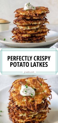 the perfect crispy potato latkes with sour cream on top