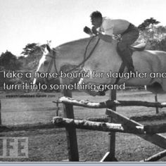 a man riding on the back of a white horse jumping over a wooden fence in an open field