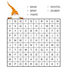 the word search is shown with an orange and white striped hat on top of it