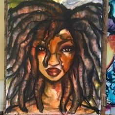 a painting of a woman's face with dreadlocks