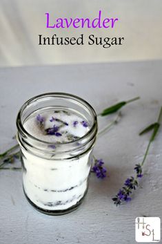 lavender infused sugar in a glass jar