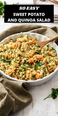 sweet potato and quinoa salad in a white bowl