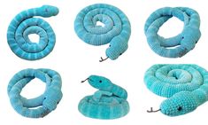 four different types of blue snakes on a white background with clippings for each one