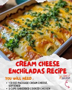 an advertisement for a cheese enchiladas recipe