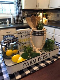 a tray with some lemons and other items on it