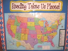 a map of the united states with words reading takes us places