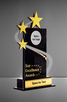 a black and gold award with stars on it