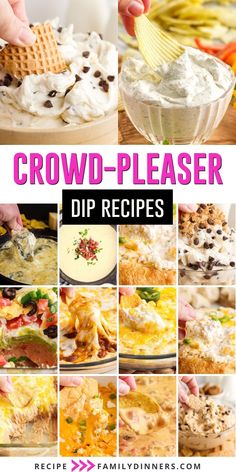 a collage of photos showing how to make crowd - pleaser dips