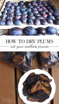 plums and raisins in plastic bags on a picnic table with the words how to dry plums not your mother's pruness