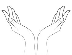 two hands reaching out to each other with their palms extended in the air, against a white background