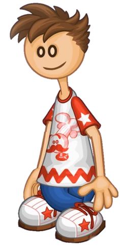 a cartoon boy sitting on the ground with his hands in his pockets