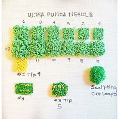 a bunch of crochet stitches are arranged on a piece of paper with numbers