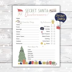 a printable secret santa list with presents on it