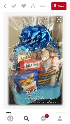 a gift basket filled with cookies and candy