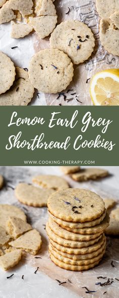 lemon tart grey shortbread cookies stacked on top of each other with the words lemon tart grey shortbread cookies