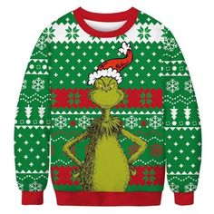 PRICES MAY VARY. 🎅🔔🎄【BEST CHRISTMAS SWEATSHIRT】- Originating from the classic character design of the popular cartoon, Christmas sweatshirt will definitely put you in the spotlight at the Christmas party. Crew neck, long sleeve, plus one of the most Christmassy character designs, make it undoubtedly the most fun Christmas sweatshirt. Let's Steal Christmas Together!!! 🎅🔔🎄【QUALITY MATERIAL】- Made of high-quality polyester and cotton, good fabrics, fine workmanship, comfortable and soft to th Ugly Christmas Sweater Couples, Novelty Sweater, Lover Clothes, Christmas Green, Winter Print, Halloween Party Themes, Grinch Christmas, The Grinch, Collars For Women